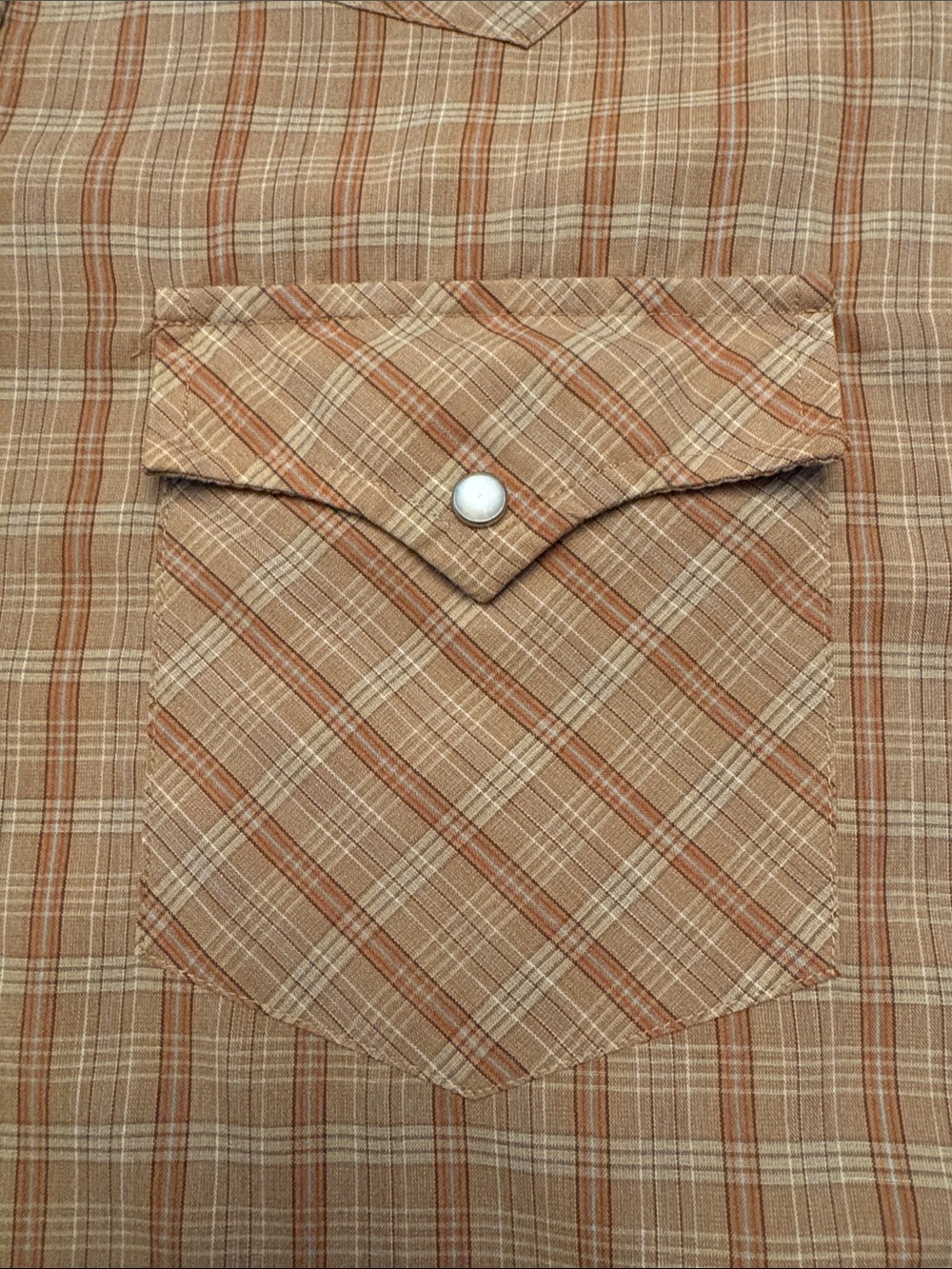 π Authentic Western Menβs Orange/Tan Plaid Snap-Up Short-Sleeve Shirt Size 17.5 - Picture 12 of 16